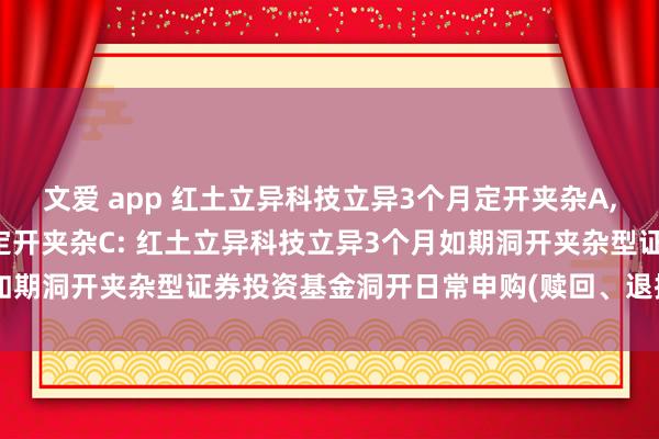 文爱 app 红土立异科技立异3个月定开夹杂A,红土立异科技立异3个月定开夹杂C: 红土立异科技立异3个月如期洞开夹杂型证券投资基金洞开日常申购(赎回、退换)业务公告