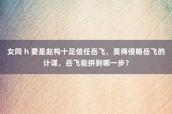 女同 h 要是赵构十足信任岳飞，莫得侵略岳飞的计谋，岳飞能拼到哪一步？