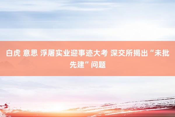 白虎 意思 浮屠实业迎事迹大考 深交所揭出“未批先建”问题