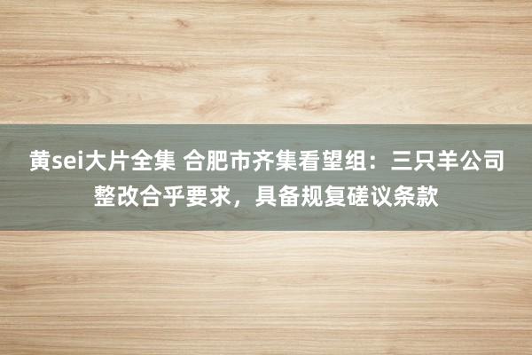 黄sei大片全集 合肥市齐集看望组：三只羊公司整改合乎要求，具备规复磋议条款