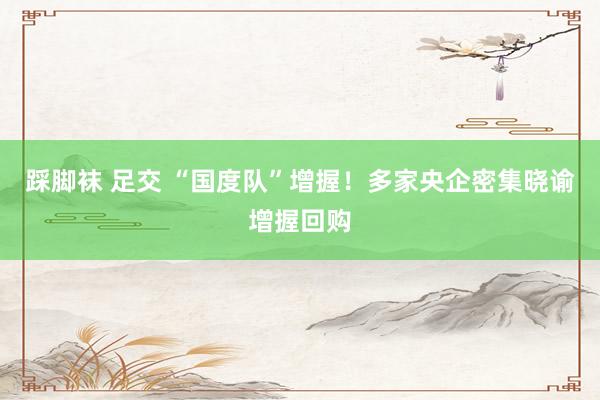 踩脚袜 足交 “国度队”增握！多家央企密集晓谕增握回购